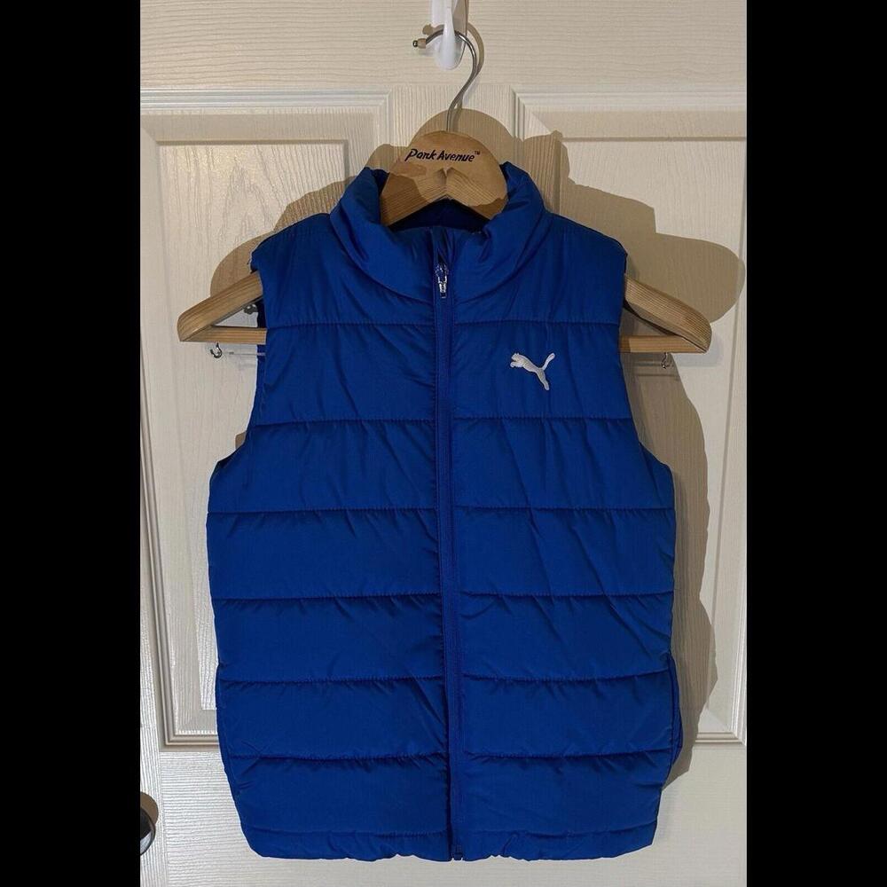 Puma Youth Boys Blue Puffer Full Zip Logo Activewear Vest Size Medium 10/12